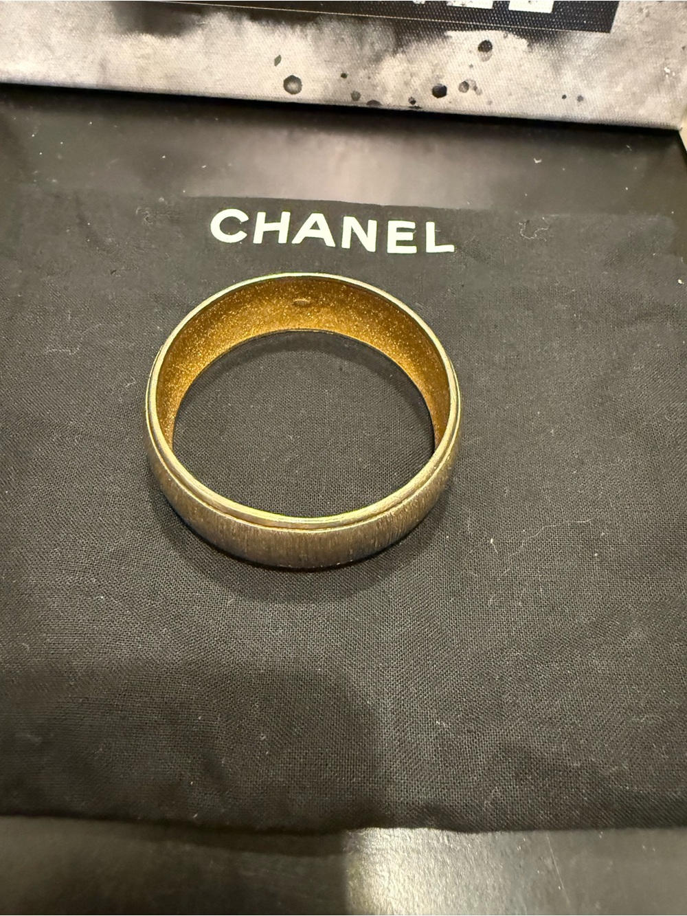 CHANEL Authentic Textured Metallic Gold Tone Bangle Bracelet - Picture 5 of 6
